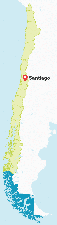 Karte von Chile mit markierter Region Magallanes y Antarctica