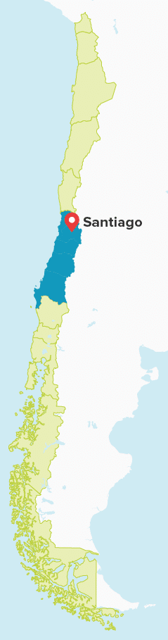 Karte von Chile mit markierten Regionen im Zentrum