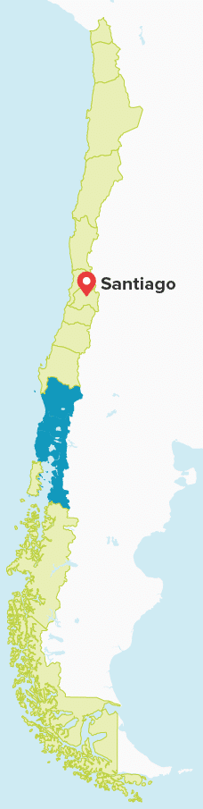 Karte von Chile mit markierten Regionen im kleinen Süden