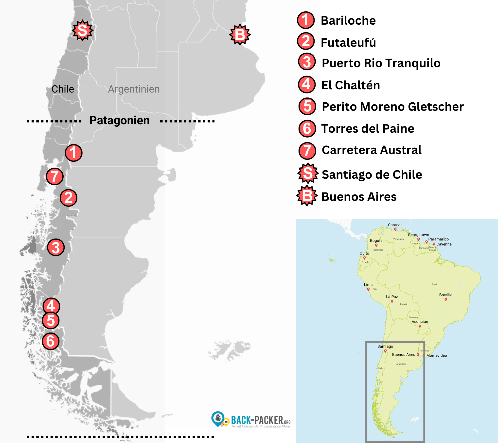 karte mit patagonien sehenswürdigkeiten